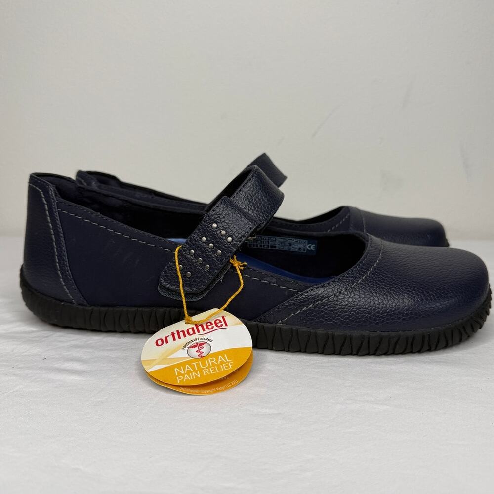 Orthaheel Vionic Mary Jane Flats Navy Comfort Orthotic Arch Support Shoes NEW